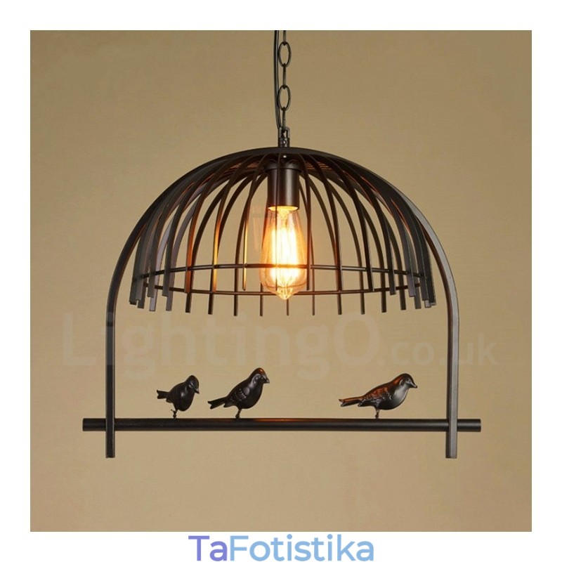 1 Φωτιστικό κρεμαστό ρουστίκ Lodge Retro Birdcage με ατσάλινη απόχρωση