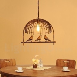 1 Φωτιστικό κρεμαστό ρουστίκ Lodge Retro Birdcage με ατσάλινη απόχρωση