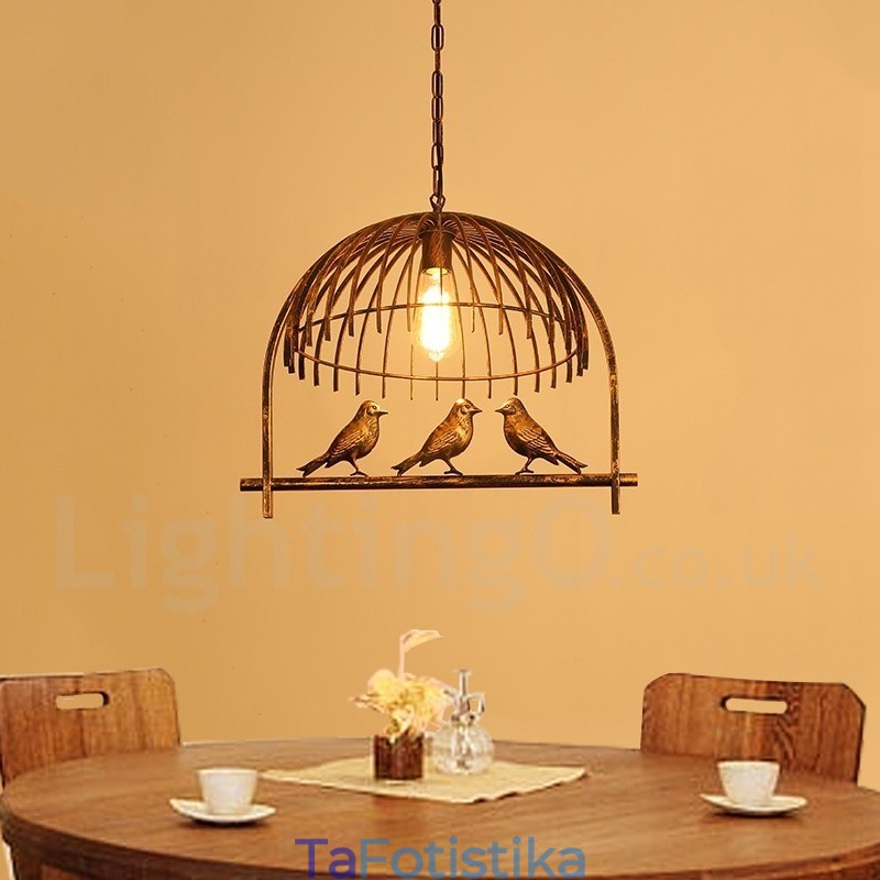 1 Φωτιστικό κρεμαστό ρουστίκ Lodge Retro Birdcage με ατσάλινη απόχρωση