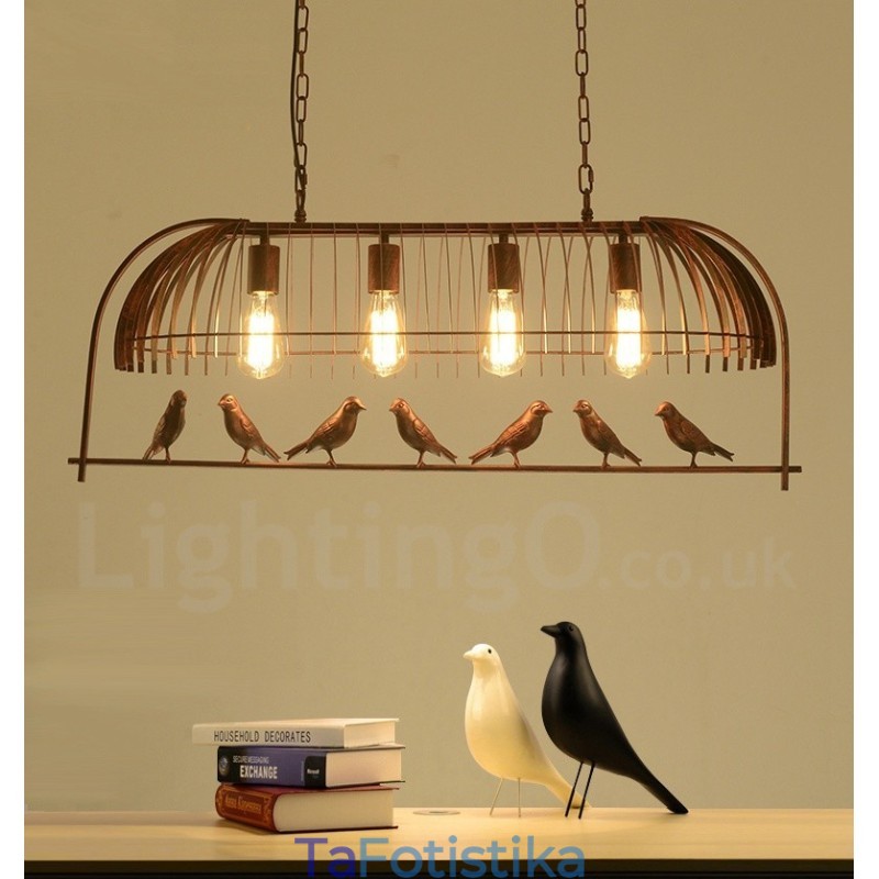 Φωτιστικό κρεμαστό 4 Light Rustic Lodge Retro Birdcage με ατσάλινη απόχρωση