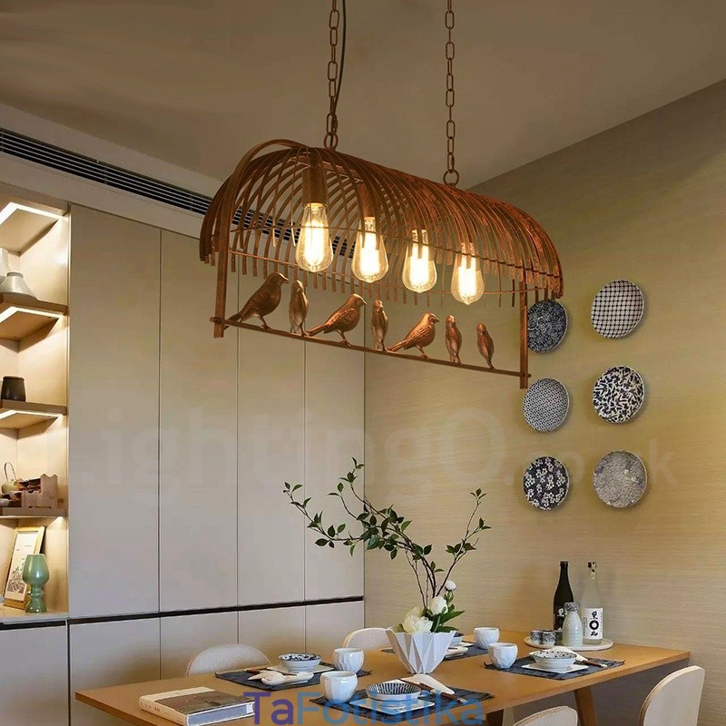 Φωτιστικό κρεμαστό 4 Light Rustic Lodge Retro Birdcage με ατσάλινη απόχρωση