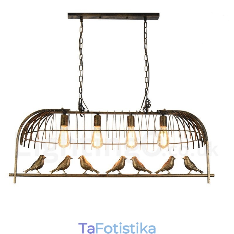 Φωτιστικό κρεμαστό 4 Light Rustic Lodge Retro Birdcage με ατσάλινη απόχρωση