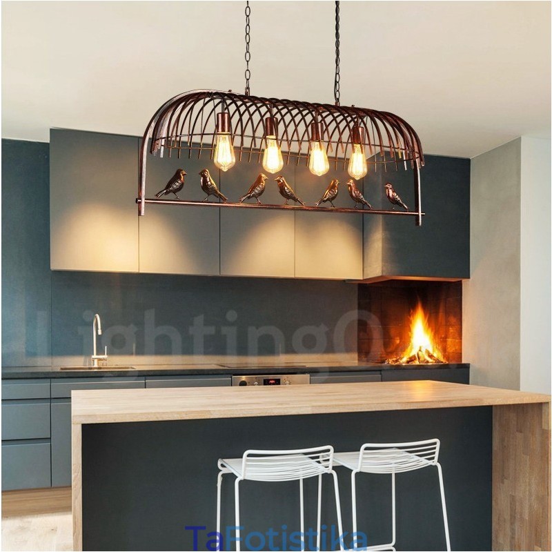 Φωτιστικό κρεμαστό 4 Light Rustic Lodge Retro Birdcage με ατσάλινη απόχρωση