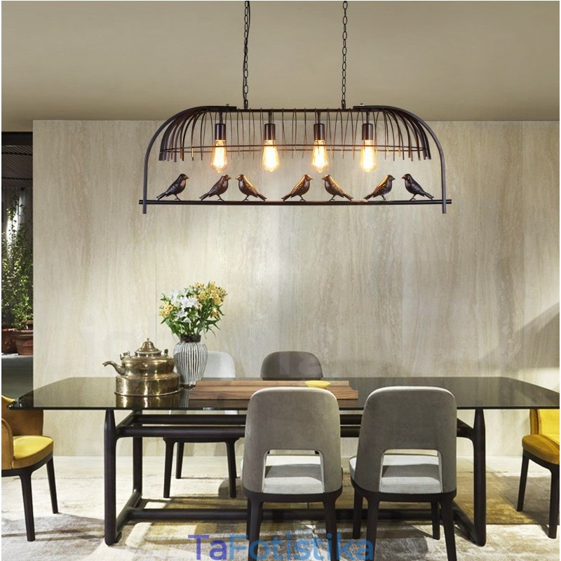 Φωτιστικό κρεμαστό 4 Light Rustic Lodge Retro Birdcage με ατσάλινη απόχρωση