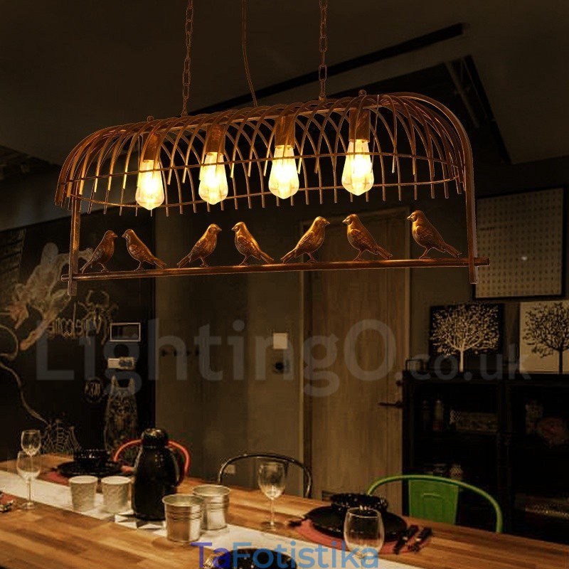 Φωτιστικό κρεμαστό 4 Light Rustic Lodge Retro Birdcage με ατσάλινη απόχρωση