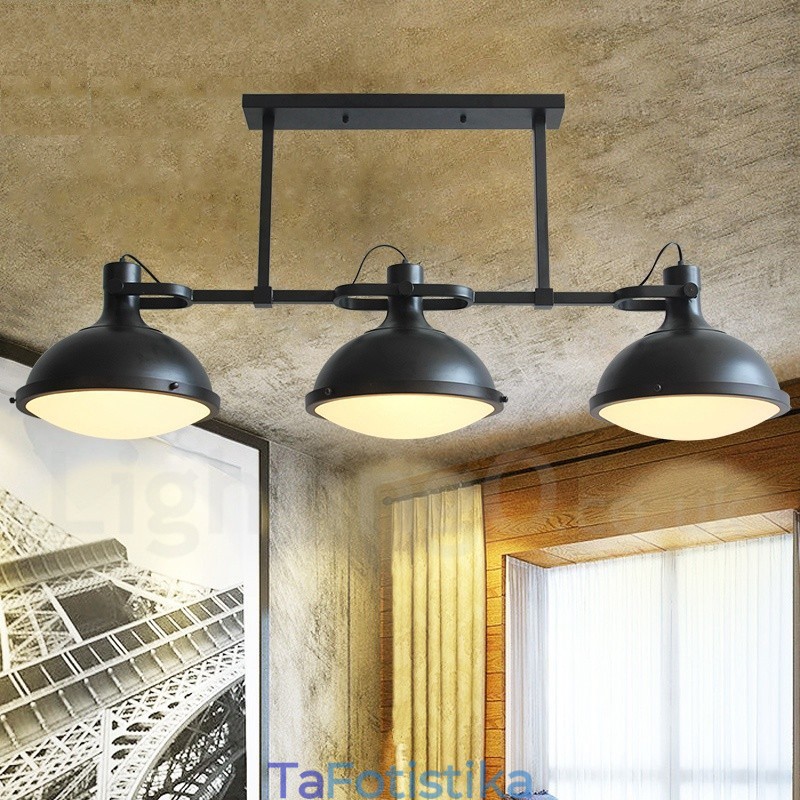 3 Ανοιχτό ρετρό ρουστίκ ατσάλινο κρεμαστό φωτιστικό με γυάλινη απόχρωση
