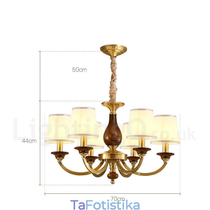6 ελαφρύ ρετρό ρουστίκ πολυτελές ορειχάλκινο κρεμαστό φωτιστικό πολυέλαιος με γυάλινη σκιά