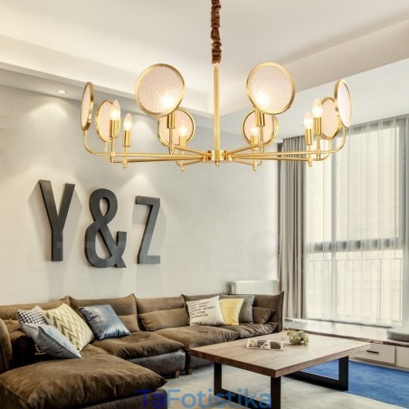 8 ελαφρύ ρετρό ρουστίκ πολυτελές ορειχάλκινο κρεμαστό φωτιστικό πολυέλαιος με γυάλινη σκιά