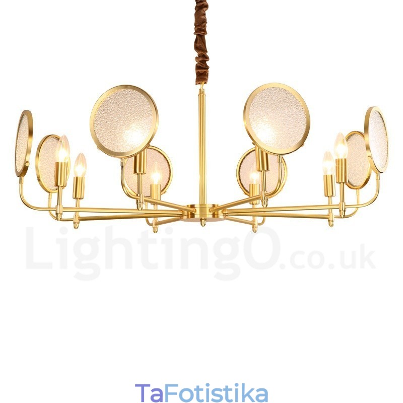 8 ελαφρύ ρετρό ρουστίκ πολυτελές ορειχάλκινο κρεμαστό φωτιστικό πολυέλαιος με γυάλινη σκιά