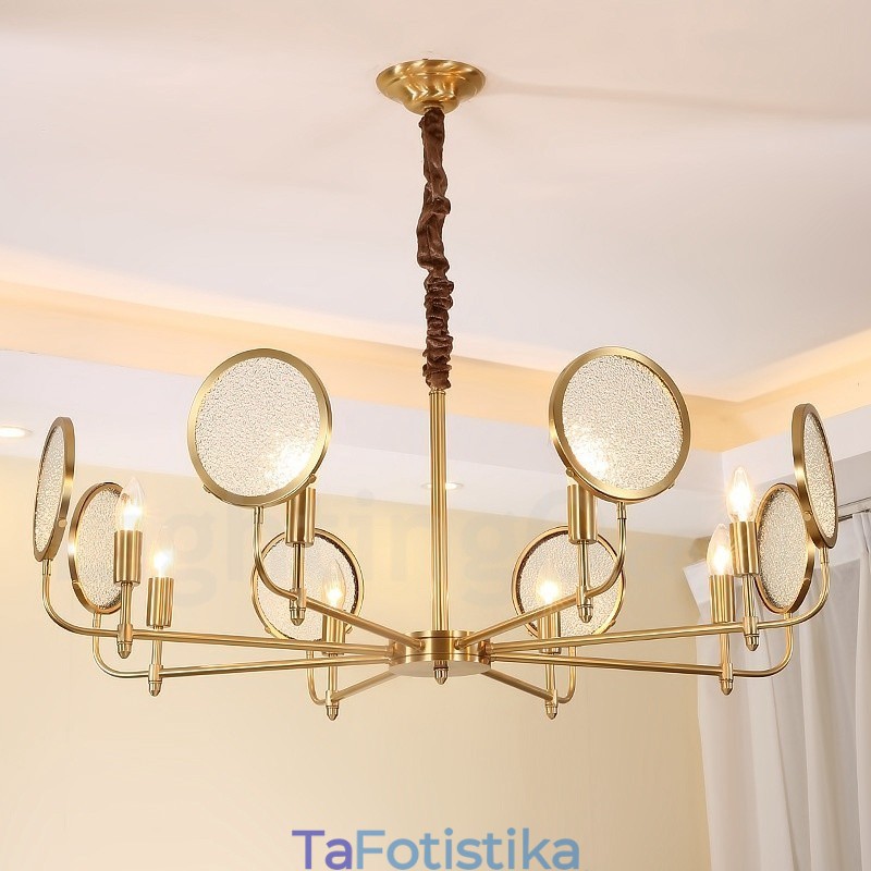 8 ελαφρύ ρετρό ρουστίκ πολυτελές ορειχάλκινο κρεμαστό φωτιστικό πολυέλαιος με γυάλινη σκιά