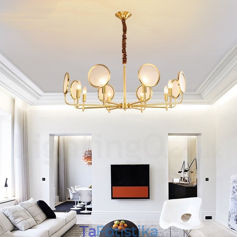 8 ελαφρύ ρετρό ρουστίκ πολυτελές ορειχάλκινο κρεμαστό φωτιστικό πολυέλαιος με γυάλινη σκιά