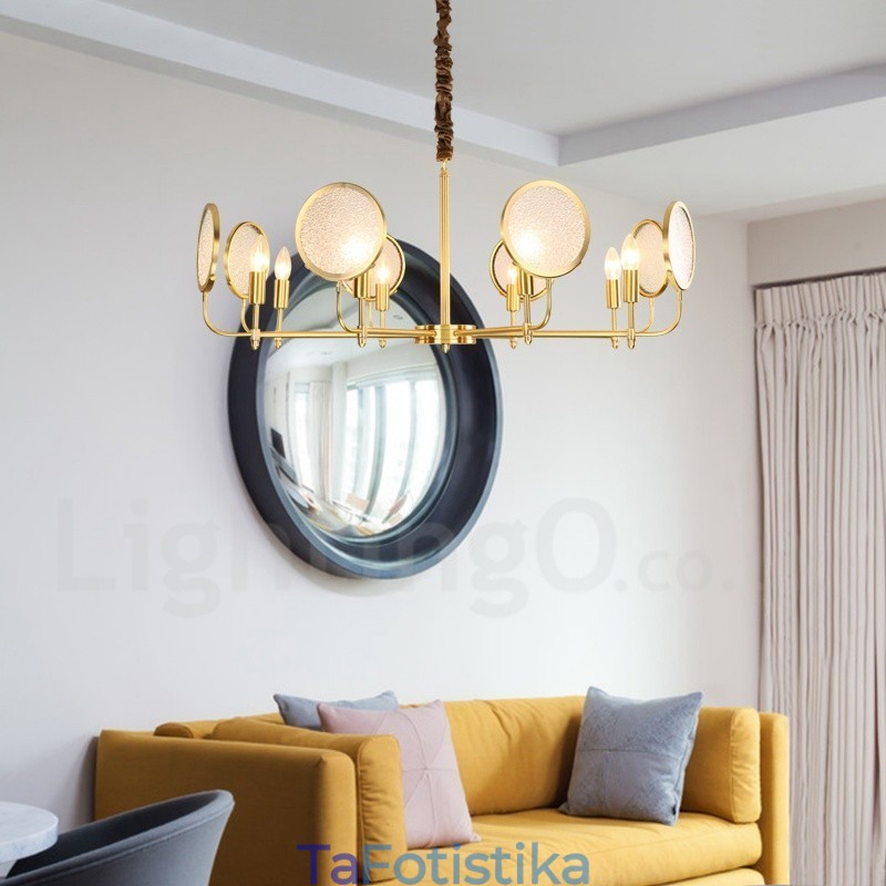 8 ελαφρύ ρετρό ρουστίκ πολυτελές ορειχάλκινο κρεμαστό φωτιστικό πολυέλαιος με γυάλινη σκιά