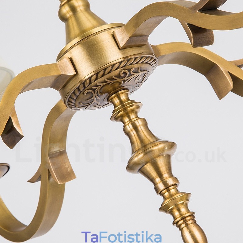 6 ελαφρύ ρετρό ρουστίκ πολυτελές ορειχάλκινο κρεμαστό φωτιστικό πολυέλαιος με υφασμάτινη απόχρωση