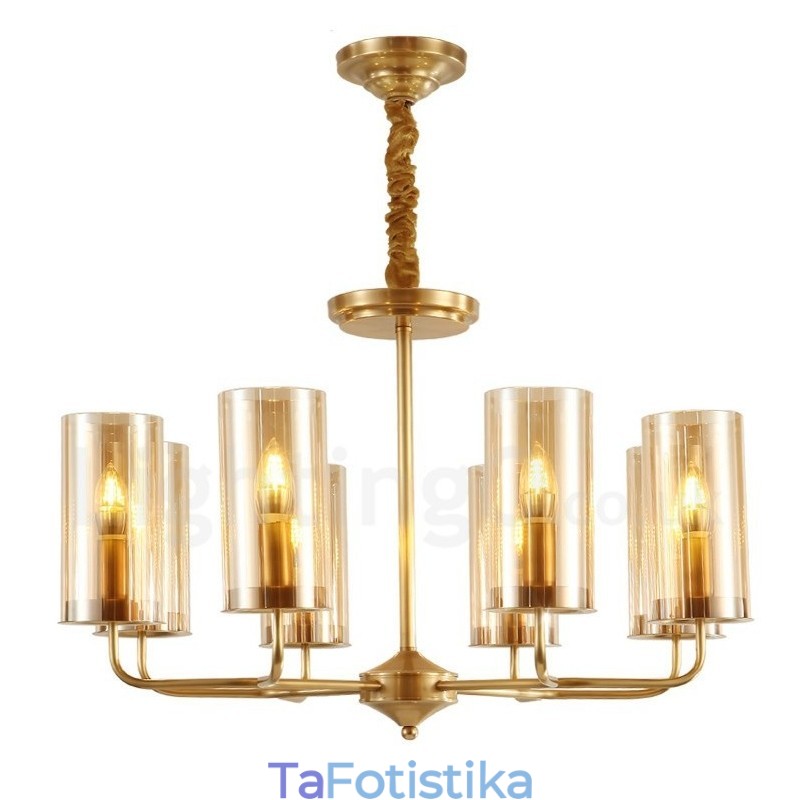 8 ελαφρύ ρετρό ρουστίκ πολυτελές ορειχάλκινο κρεμαστό φωτιστικό πολυέλαιος με γυάλινη σκιά