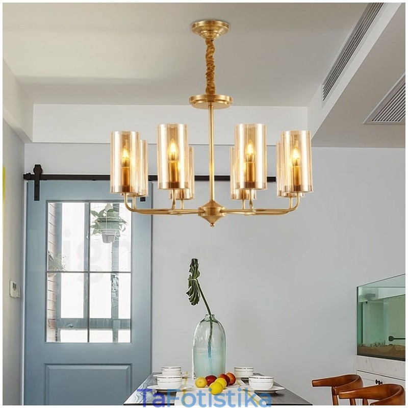 8 ελαφρύ ρετρό ρουστίκ πολυτελές ορειχάλκινο κρεμαστό φωτιστικό πολυέλαιος με γυάλινη σκιά