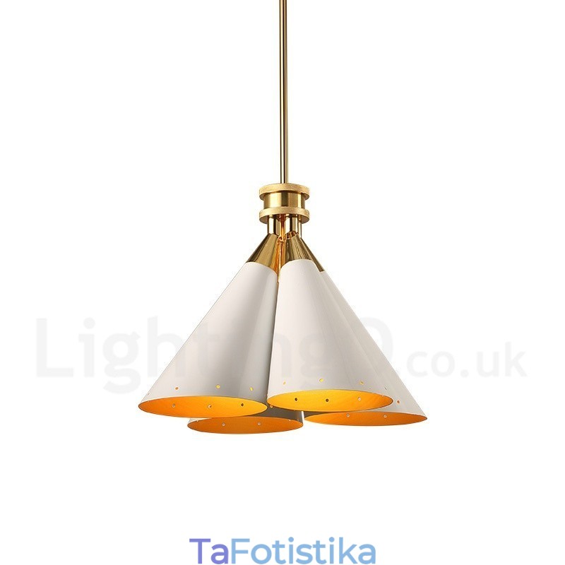 Πολυέλαιος κρεμαστός λαμπτήρας 4 ελαφρύ ρετρό ρουστίκ πολυτελές κράμα αλουμινίου με σκιά από κράμα αλουμινίου