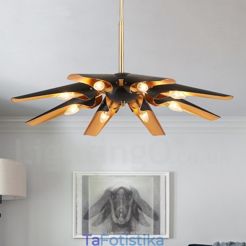 Πολυέλαιος κρεμαστός λαμπτήρας 8 ελαφρύ ρετρό ρουστίκ πολυτελές κράμα αλουμινίου με σκιά από κράμα αλουμινίου