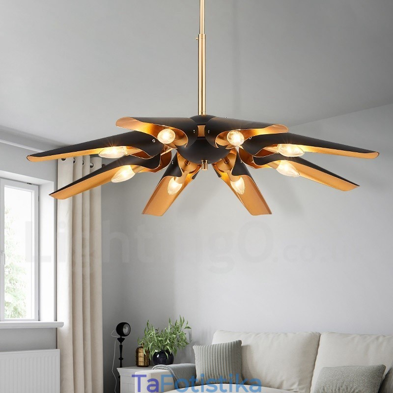 Πολυέλαιος κρεμαστός λαμπτήρας 8 ελαφρύ ρετρό ρουστίκ πολυτελές κράμα αλουμινίου με σκιά από κράμα αλουμινίου