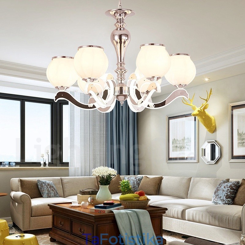 6 Light Modern Contemporary Πολυτελές κρεμαστό φωτιστικό πολυέλαιος με γυάλινη απόχρωση