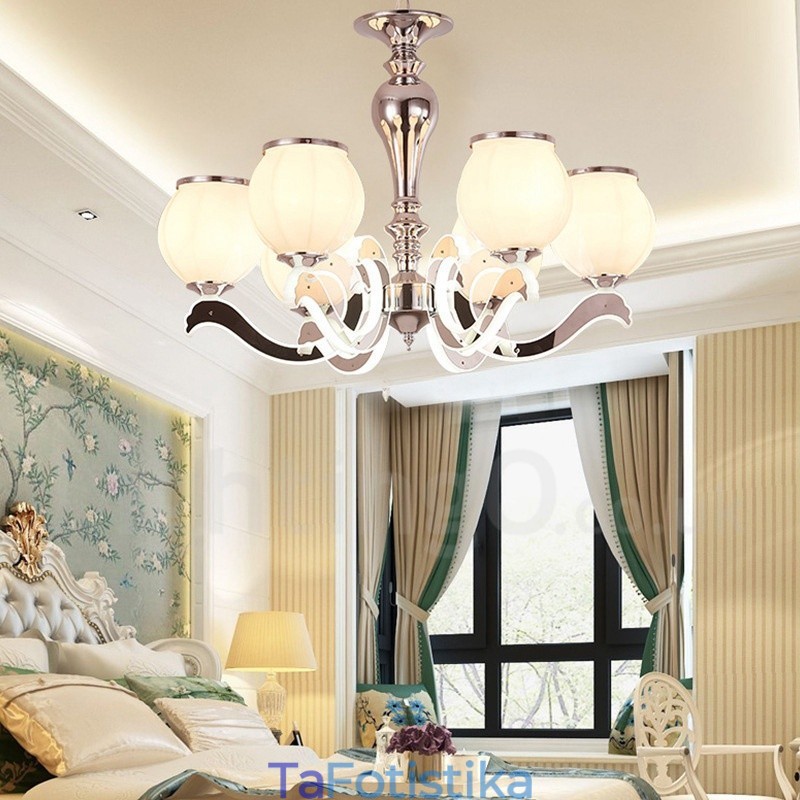 6 Light Modern Contemporary Πολυτελές κρεμαστό φωτιστικό πολυέλαιος με γυάλινη απόχρωση