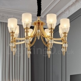 Πολυέλαιος Mediterranean 8 Light Steel με Γυάλινη Απόχρωση