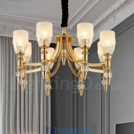 Πολυέλαιος Mediterranean 8 Light Steel με Γυάλινη Απόχρωση Πολυέλαιος Mediterranean 8 Light Steel με Γυάλινη Απόχρωση