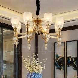 Πολυέλαιος Mediterranean 8 Light Steel με Γυάλινη Απόχρωση