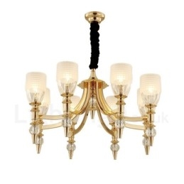 Πολυέλαιος Mediterranean 8 Light Steel με Γυάλινη Απόχρωση