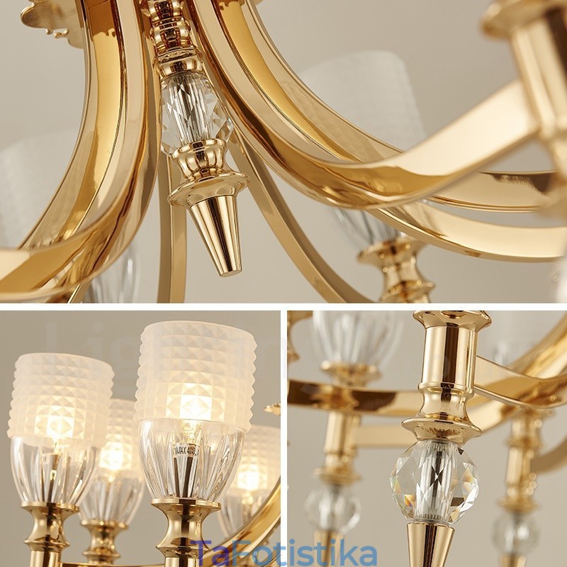 Πολυέλαιος Mediterranean 8 Light Steel με Γυάλινη Απόχρωση