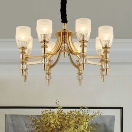 Πολυέλαιος Mediterranean 8 Light Steel με Γυάλινη Απόχρωση