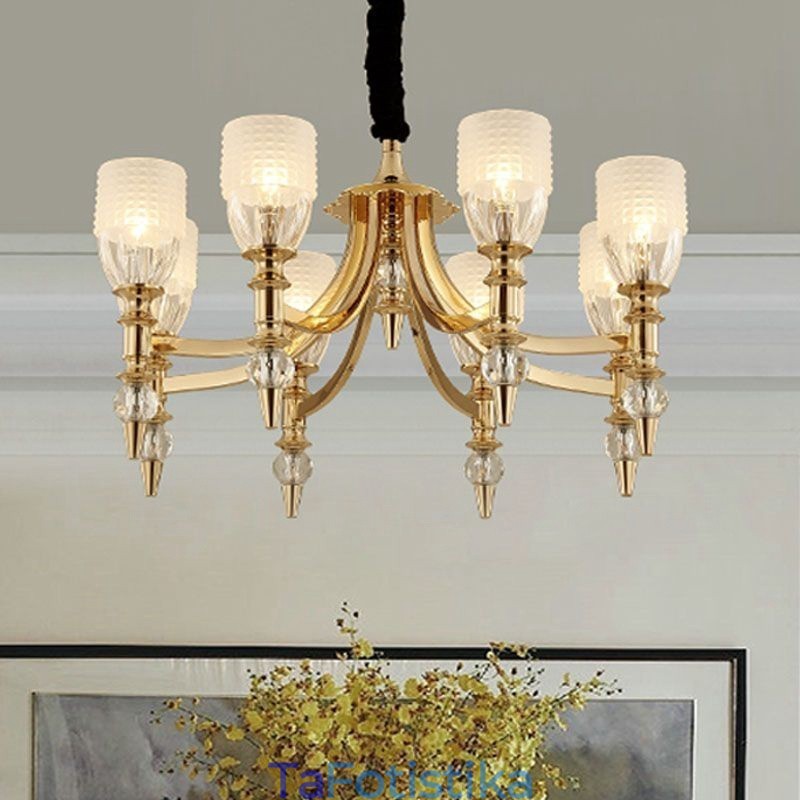 Πολυέλαιος Mediterranean 8 Light Steel με Γυάλινη Απόχρωση