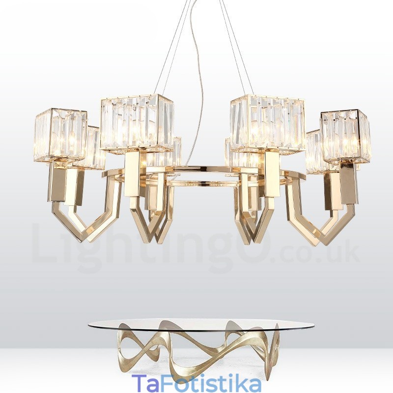 Μοντέρνο μοντέρνο 8 ελαφρύ ατσάλι κρεμαστό φωτιστικό με κρυστάλλινη απόχρωση