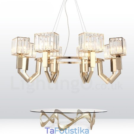 Μοντέρνο μοντέρνο 8 ελαφρύ ατσάλι κρεμαστό φωτιστικό με κρυστάλλινη απόχρωση