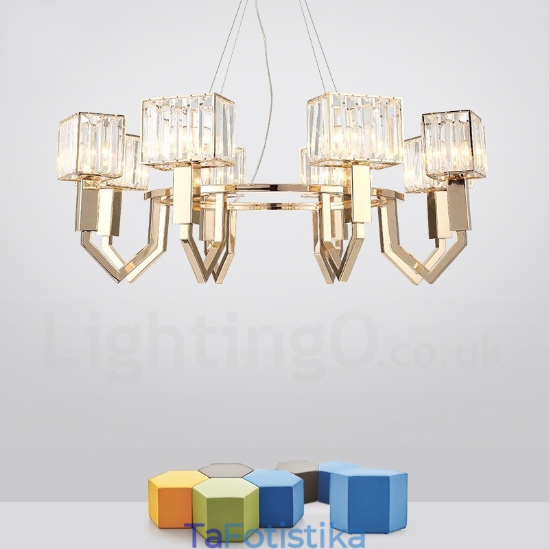 Μοντέρνο μοντέρνο 8 ελαφρύ ατσάλι κρεμαστό φωτιστικό με κρυστάλλινη απόχρωση