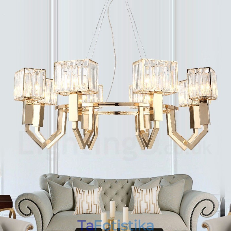 Μοντέρνο μοντέρνο 8 ελαφρύ ατσάλι κρεμαστό φωτιστικό με κρυστάλλινη απόχρωση