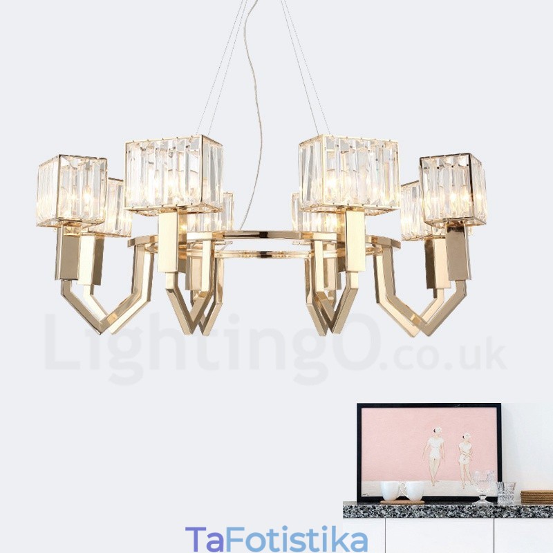 Μοντέρνο μοντέρνο 8 ελαφρύ ατσάλι κρεμαστό φωτιστικό με κρυστάλλινη απόχρωση