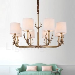 Rustic Lodge 8 Light Brass Chandelier με Υφασμάτινη Απόχρωση