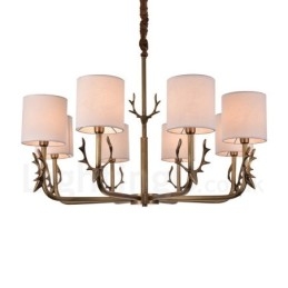 Rustic Lodge 8 Light Brass Chandelier με Υφασμάτινη Απόχρωση
