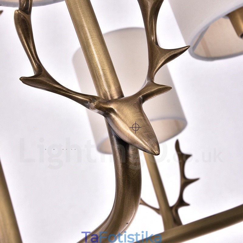 Rustic Lodge 8 Light Brass Chandelier με Υφασμάτινη Απόχρωση