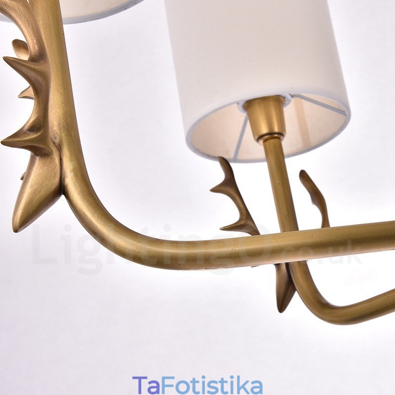 Rustic Lodge 8 Light Brass Chandelier με Υφασμάτινη Απόχρωση