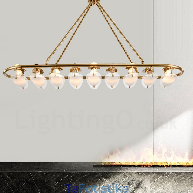 Μοντέρνο μοντέρνο 9 ελαφρύ ορειχάλκινο κρεμαστό φωτιστικό με γυάλινη απόχρωση