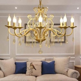 Πολυέλαιος Rustic Lodge 8 Light Crystal Steel με υφασμάτινη απόχρωση