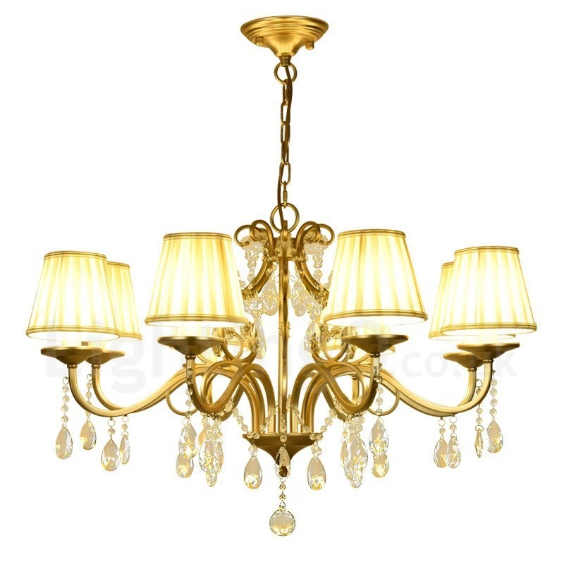 Πολυέλαιος Rustic Lodge 8 Light Crystal Steel με υφασμάτινη απόχρωση