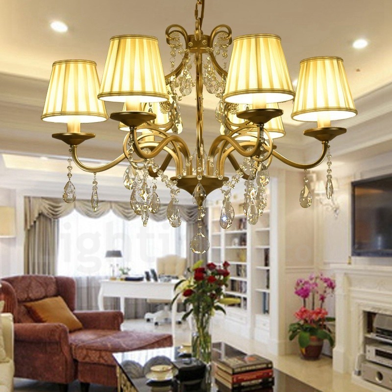 Πολυέλαιος Rustic Lodge 8 Light Crystal Steel με υφασμάτινη απόχρωση