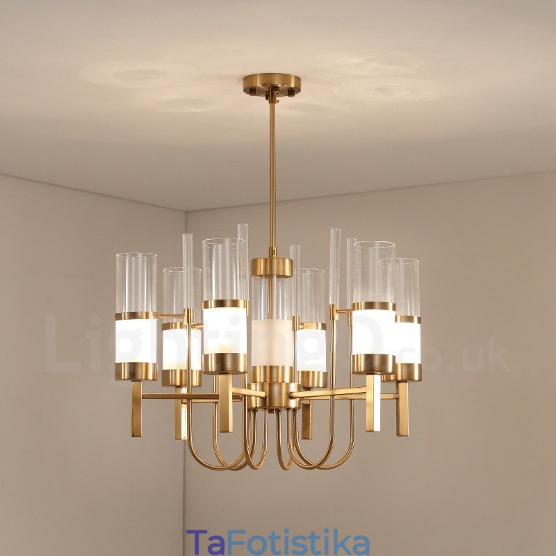 Rustic Lodge Modern Contemporary 6 Light Steel Πολυέλαιος με Γυάλινη Απόχρωση