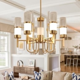 Rustic Lodge Modern Contemporary 6 Light Steel Πολυέλαιος με Γυάλινη Απόχρωση