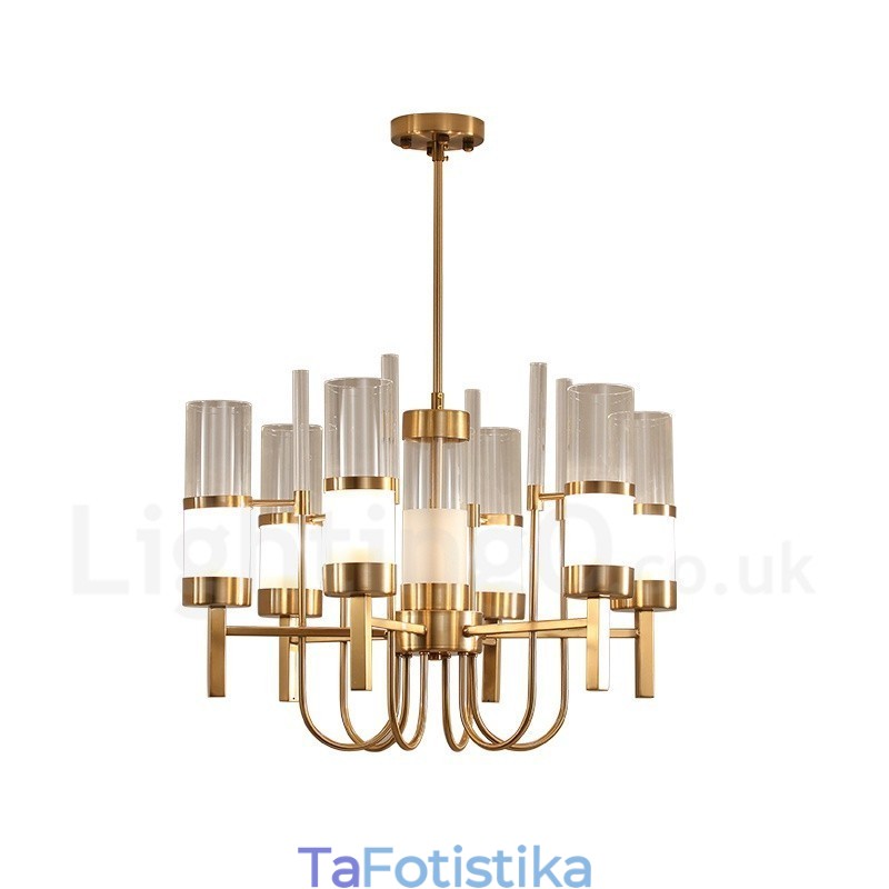 Rustic Lodge Modern Contemporary 6 Light Steel Πολυέλαιος με Γυάλινη Απόχρωση