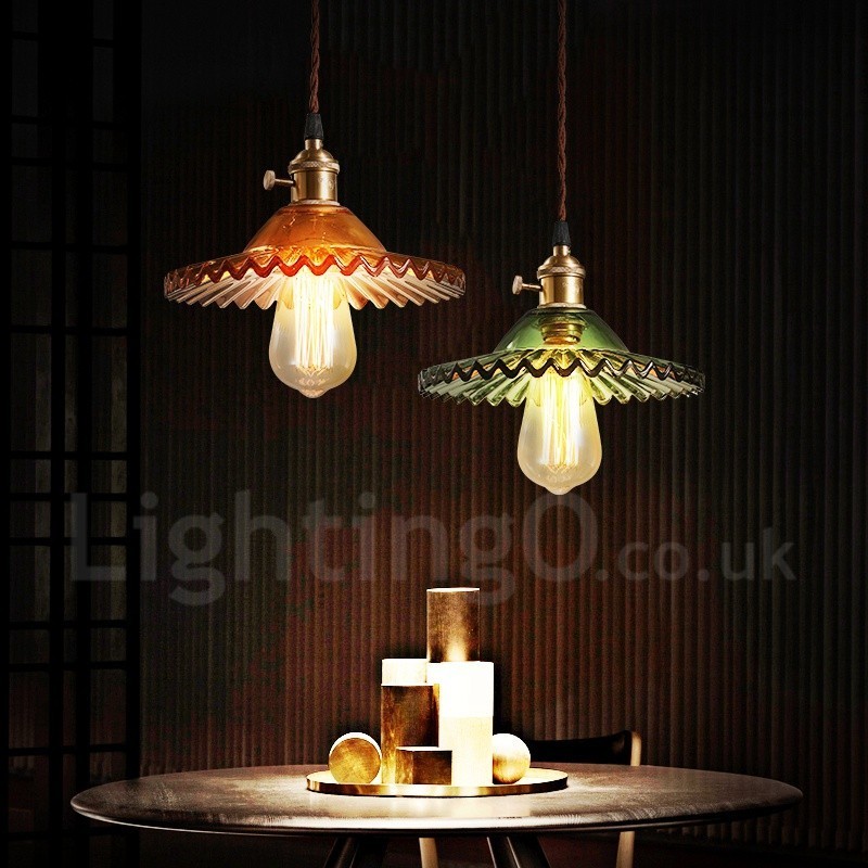 Κρεμαστό φωτιστικό Rustic Lodge Retro 1 Light Steel με γυάλινη απόχρωση
