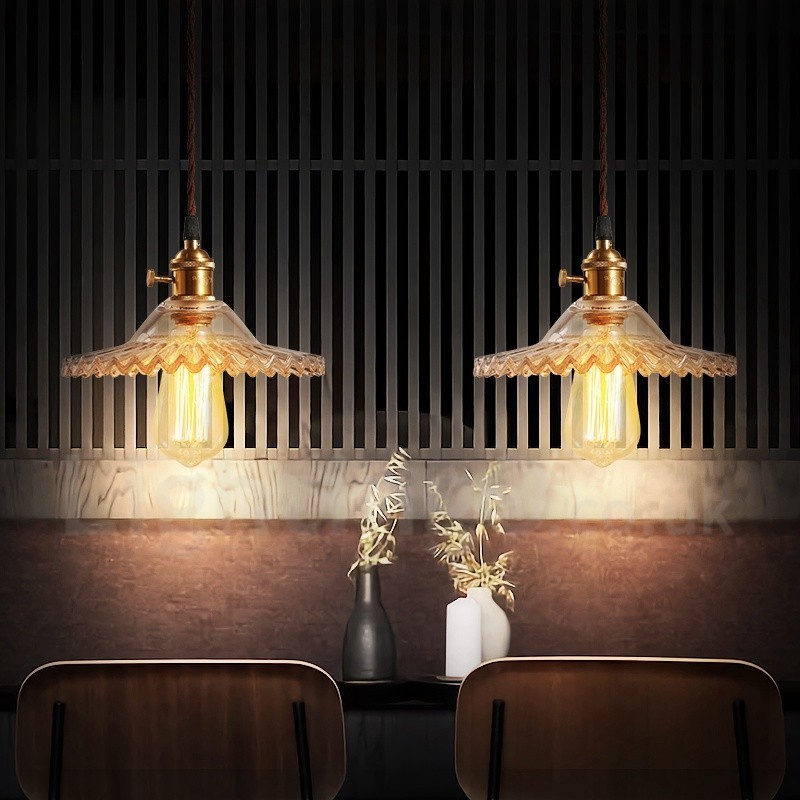 Κρεμαστό φωτιστικό Rustic Lodge Retro 1 Light Steel με γυάλινη απόχρωση