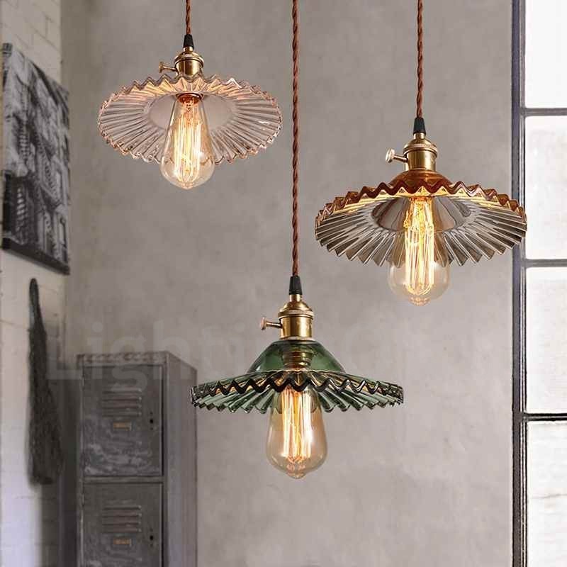 Κρεμαστό φωτιστικό Rustic Lodge Retro 1 Light Steel με γυάλινη απόχρωση